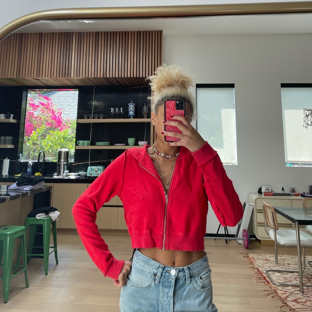 danielle guizo red crop zip up